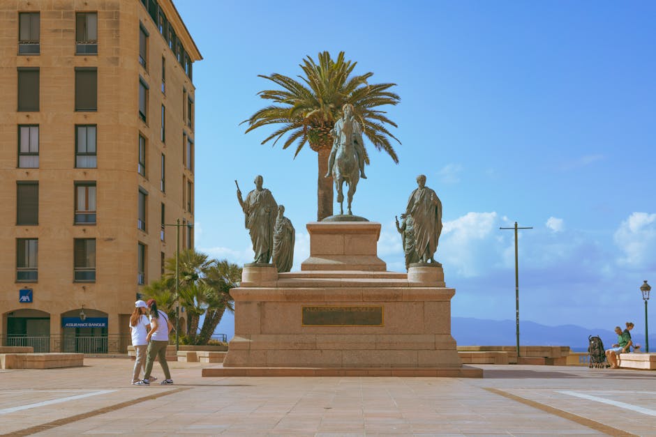 Tourists at the Monument to Napoleon and His Brothers in Ajaccio Corsica