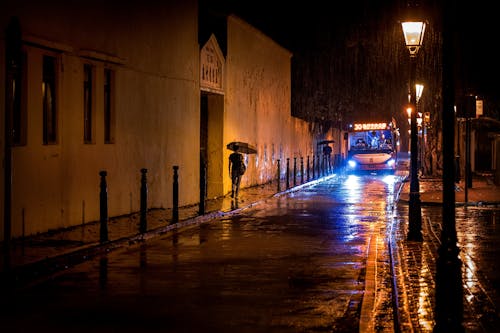 Bus on a Street at Night