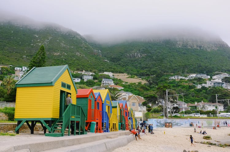 Colorful Beach Houses At The St. James Beach, Cape Town, South Africa