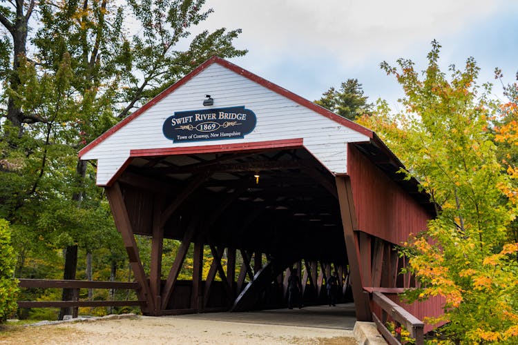 Wooden Covered Bridge In Conway On Swift River 