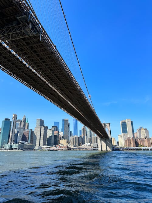 Brooklyn Bridge and Skyscrapers of Financial District in New York City