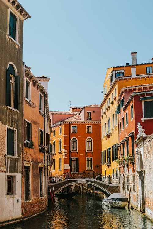 View of the Canal and Colorful Buildings in Venice, Italy