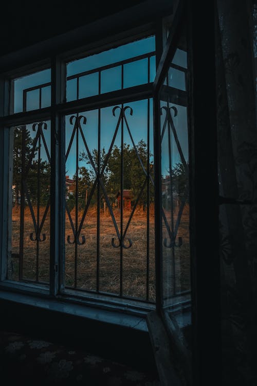 Grassland behind Windows with Bars