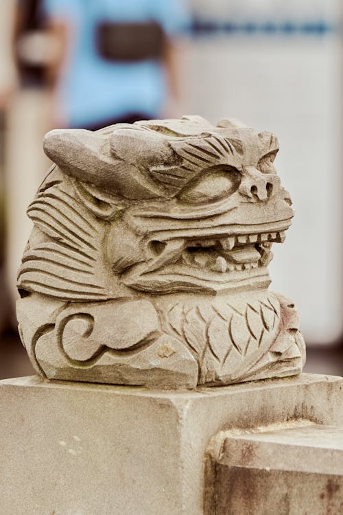 Close-up of a Statue of a Chinese Lion 