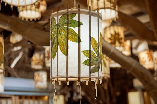 Wooden Lantern Decorated with Leaves