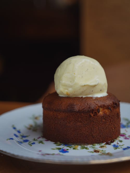 Free Single Serve Brownie with Ice Cream Scoop Stock Photo