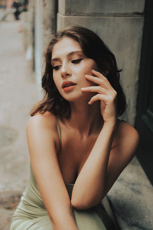 Model with Hand on Cheek Looking Down