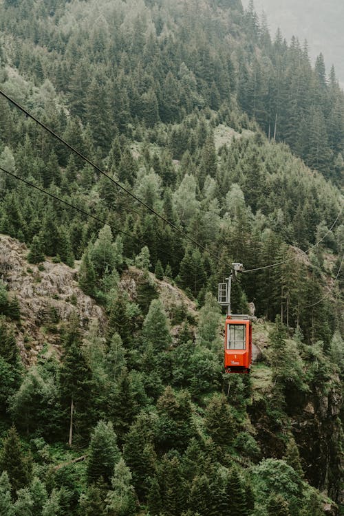 View of a Cable Car in Mountains 