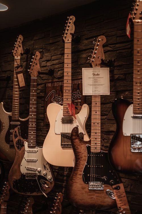 Free A collection of electric guitars on display in a music shop in Istanbul, Turkey. Stock Photo