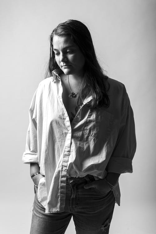 Portrait of Woman Wearing a Shirt in Black and White 