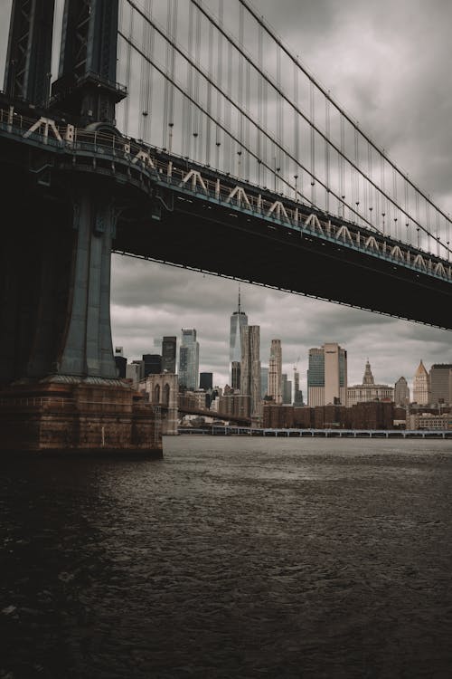 View of the Brooklyn Bridge and Skyscrapers in New York City, New York, USA