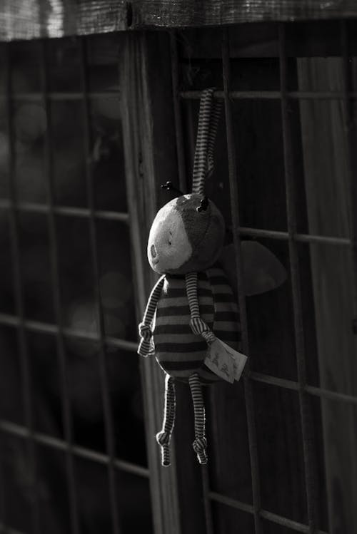 Stuffed Toy Hanging on Metal Bards