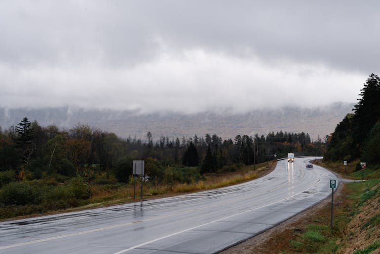 Wet Road In Autumn