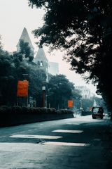 A tree-lined Mumbai street with vintage architecture