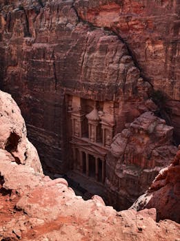 Stunning view of Al-Khazneh, Petra's iconic Nabatean rock-cut architecture.