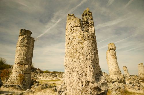 Free Majestic rock columns in the iconic Pobiti Kamani natural landmark under a clear sky. Stock Photo