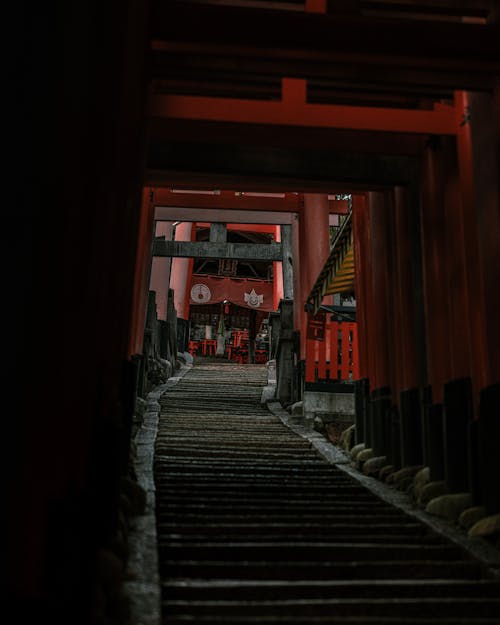 Stairs in Narrow Alley in Shadow in Town