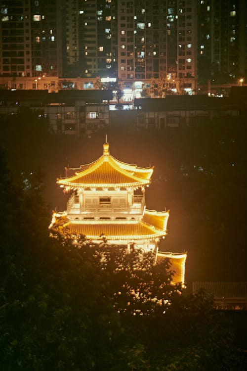 Pagoda Illuminated at Night