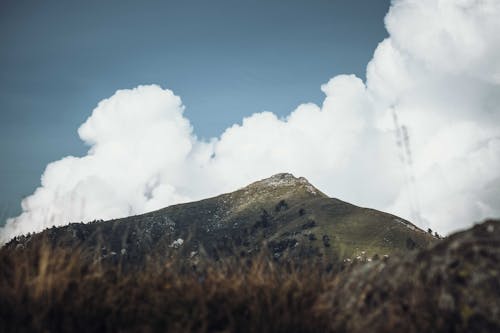 Selective Focus of Mountains under White Sky 