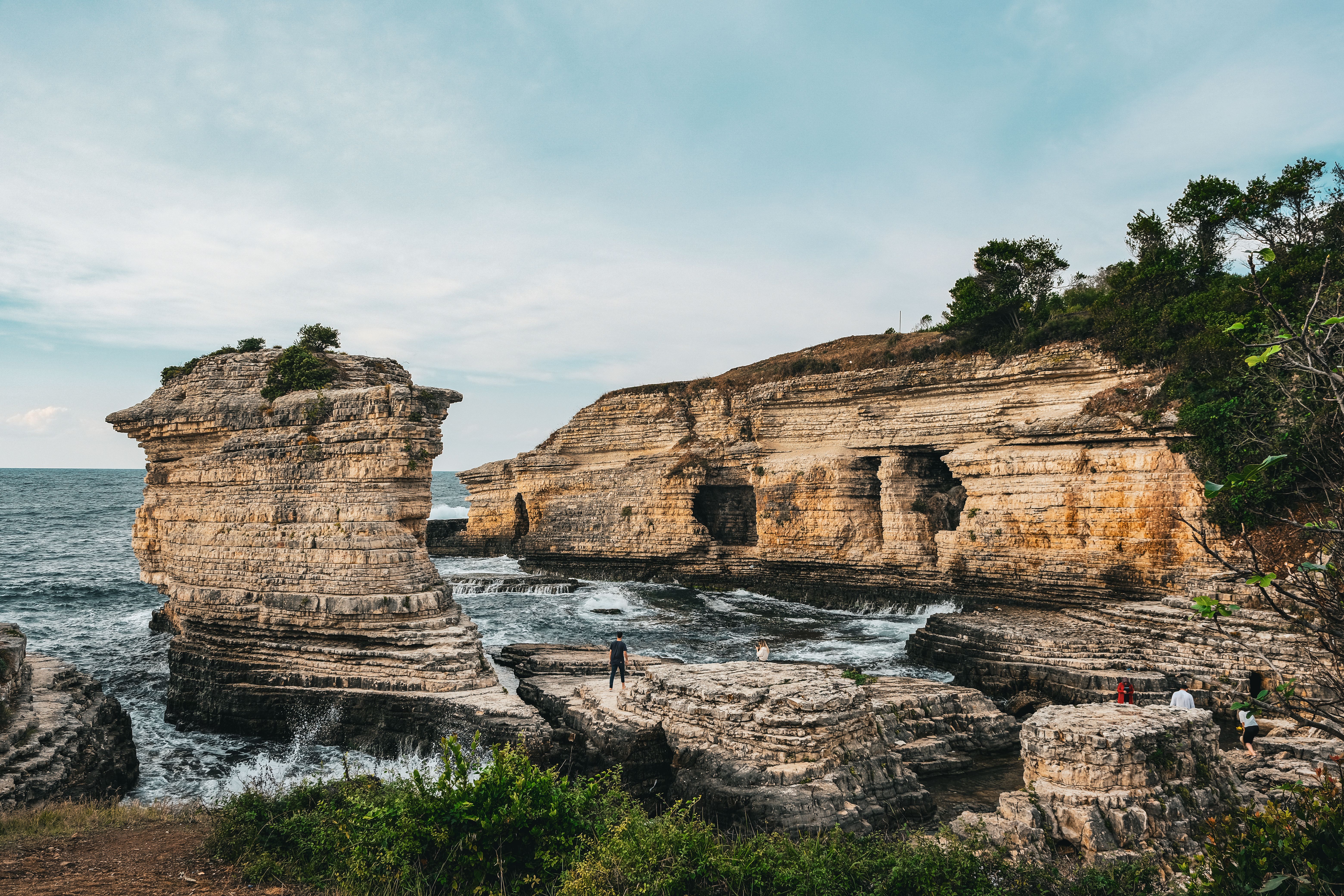 Eroded rock formations along the Kerpe coastline in summer, Türkiye.