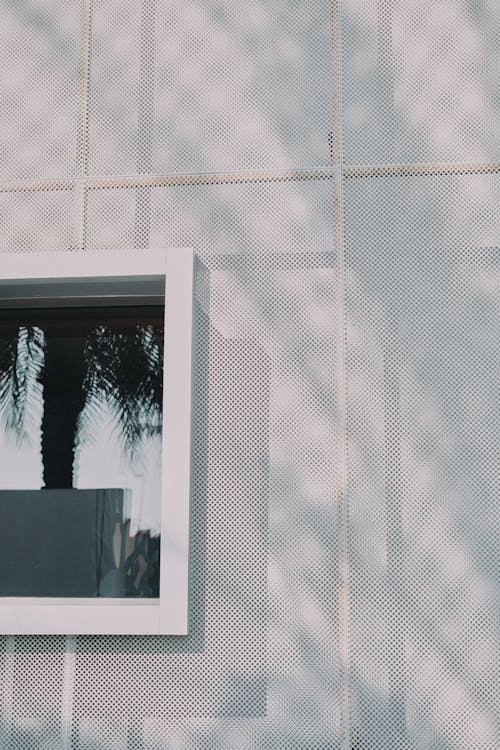 Window in White Mesh Fence