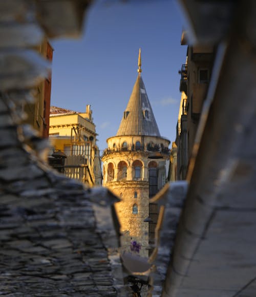 Galata Tower Seen Through Hole in Building in Istanbul, Turkey