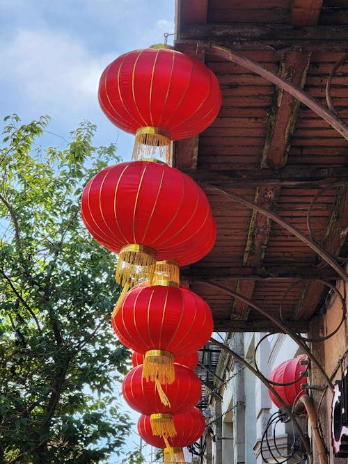 Traditional Hanging Lanterns on a Street