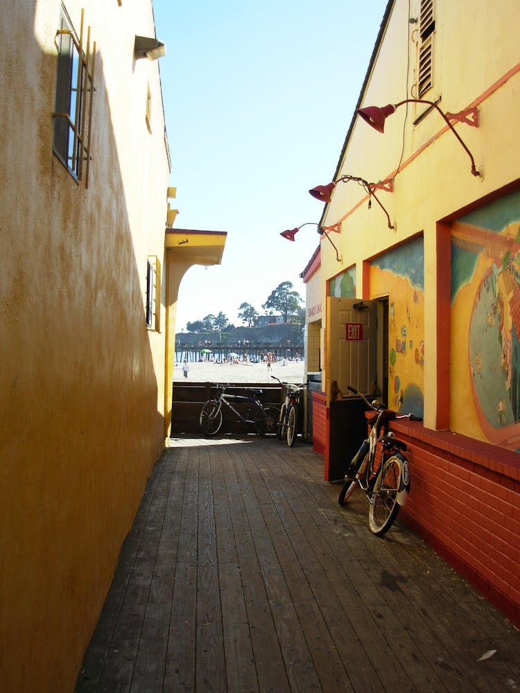 Narrow Alley With Bikes In Town