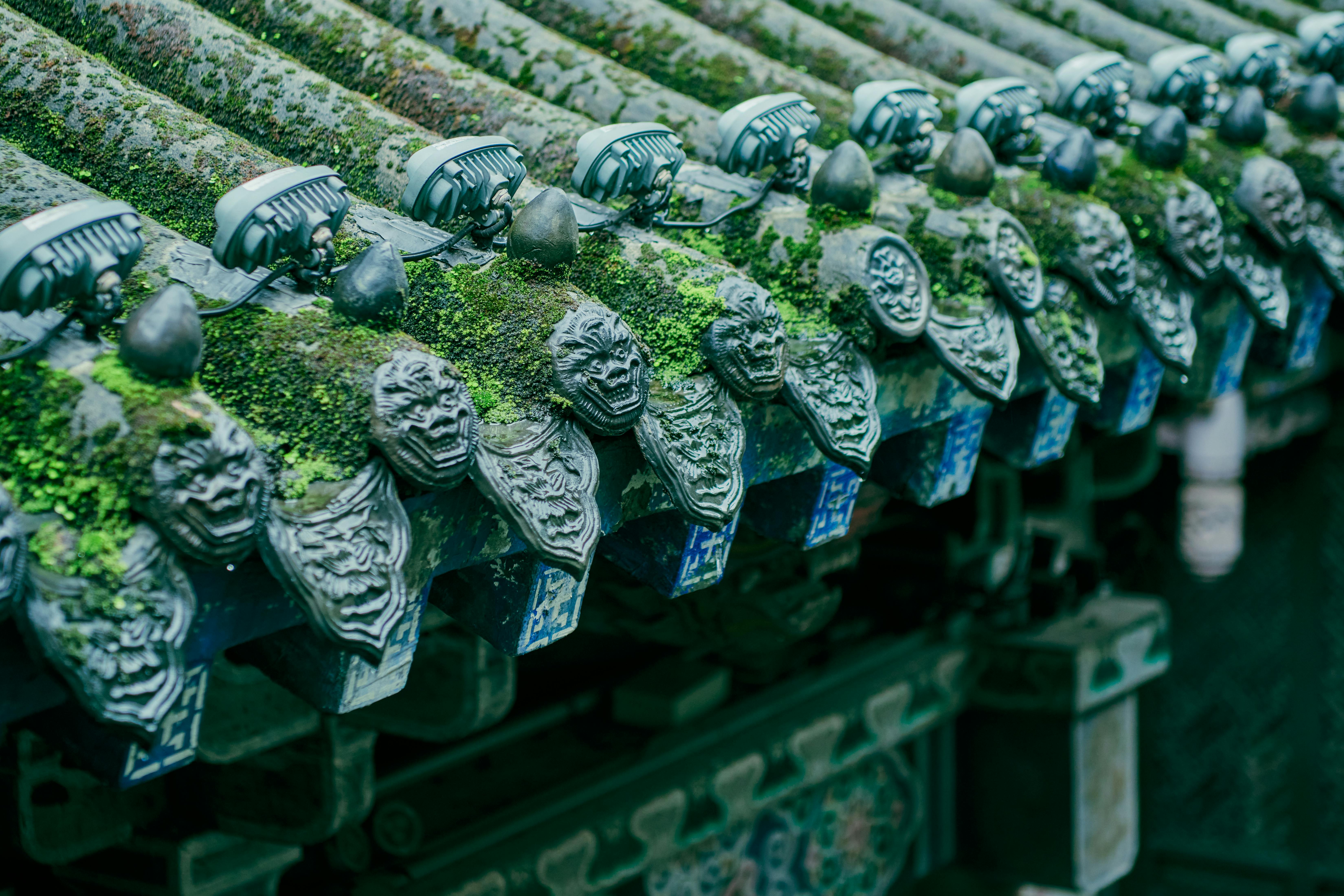 Decorated roof tile ends of a Chinese Buddhist Pavilion