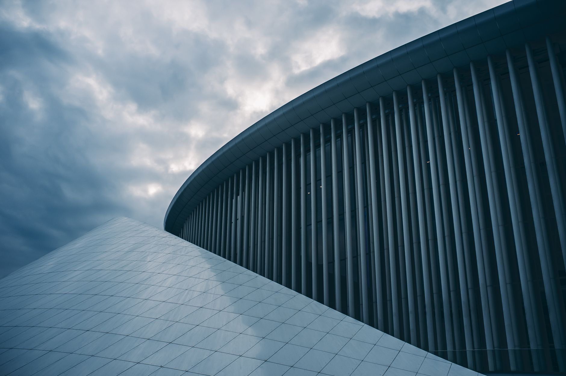 Glass and limestone facade of Mudam contemporary art museum