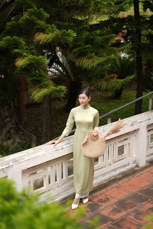 Gratis stockfoto met Aziatische vrouw, balustrade, bomen