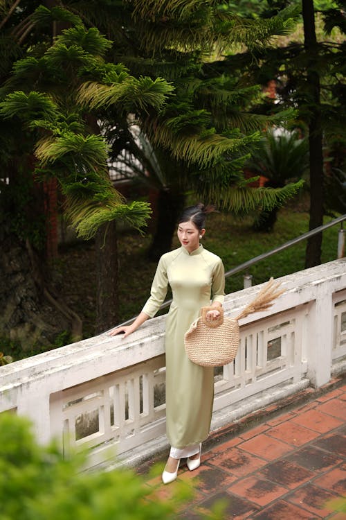 Gratis stockfoto met Aziatische vrouw, balustrade, bomen