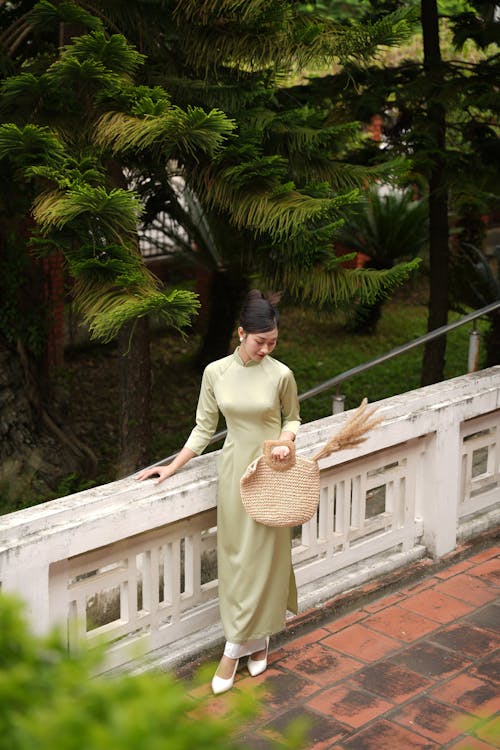 Gratis stockfoto met Aziatische vrouw, balustrade, bomen