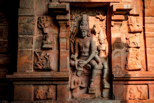 Carvings on Wall of Brihadisvara Temple in Gangaikonda Cholapuram, India
