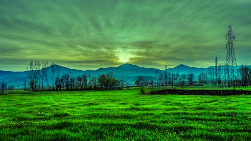 Yeşil çimenlerin Yanında Dağın Siluet Fotoğrafçılığı