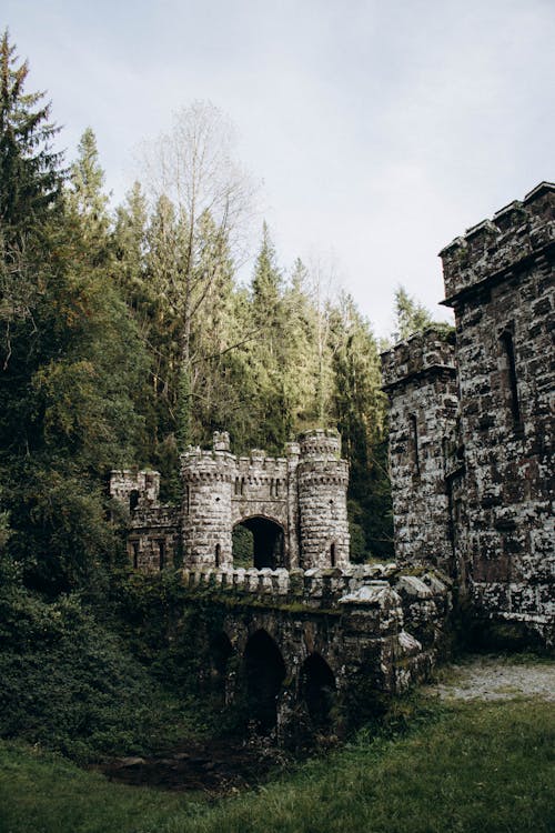 Ruins of Historical Castle Ballysaggartmore Lodges in Ireland 
