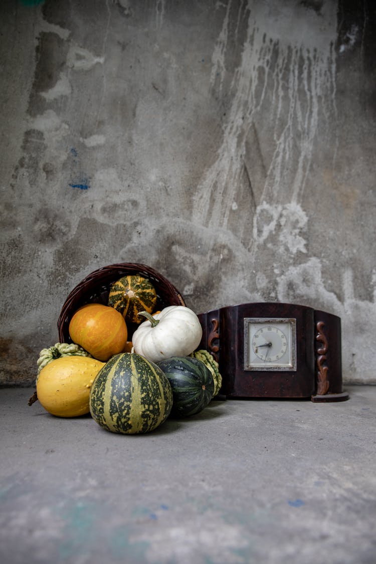 Pumpkins And Vintage Clock