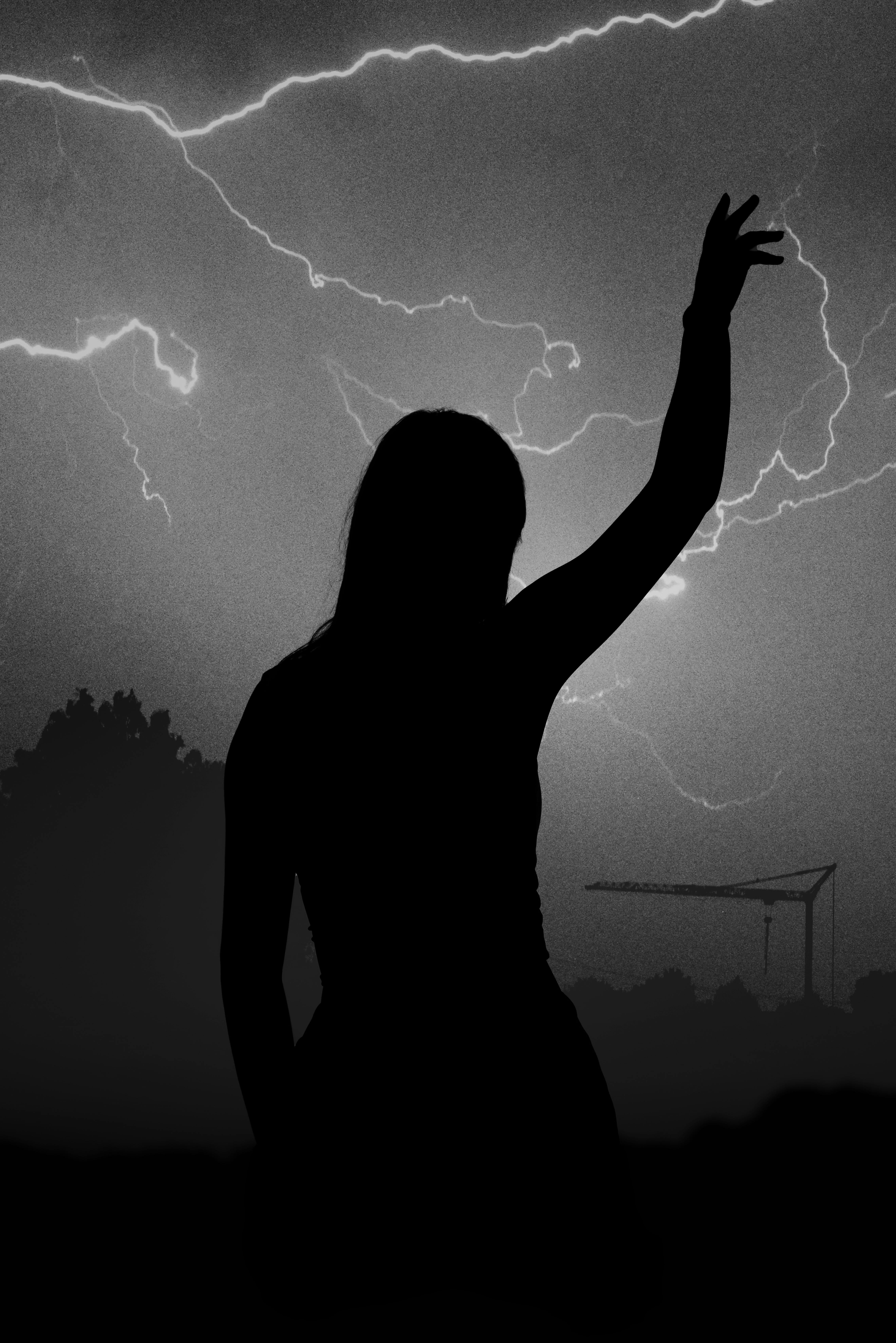 Photo gratuite de clair noir et blanc nuit orage silhouette