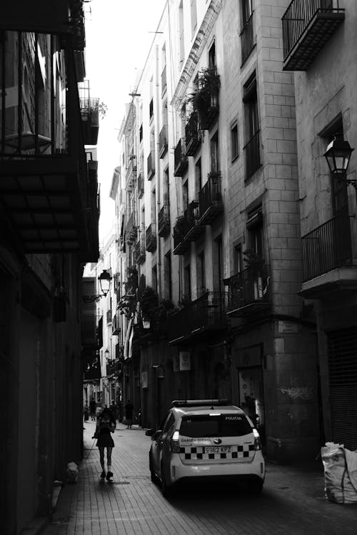 Police Car in Narrow Street