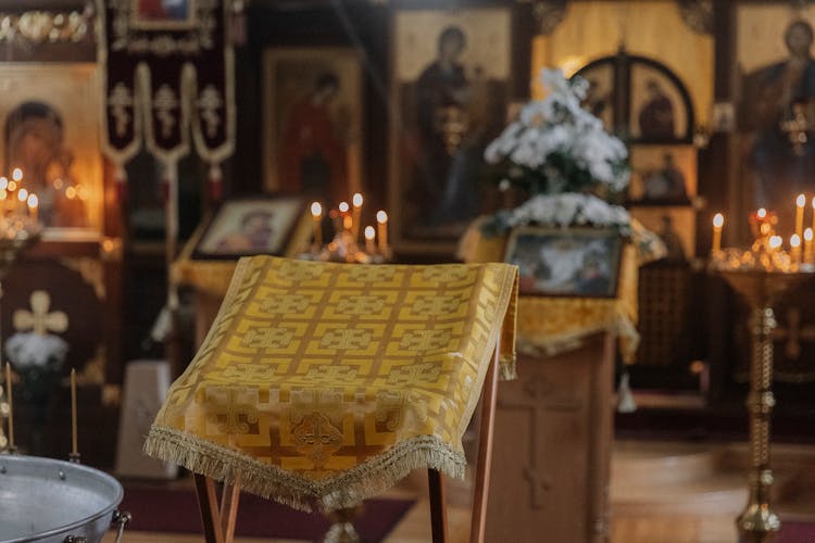 Church Lectern With Cover During Worship Service