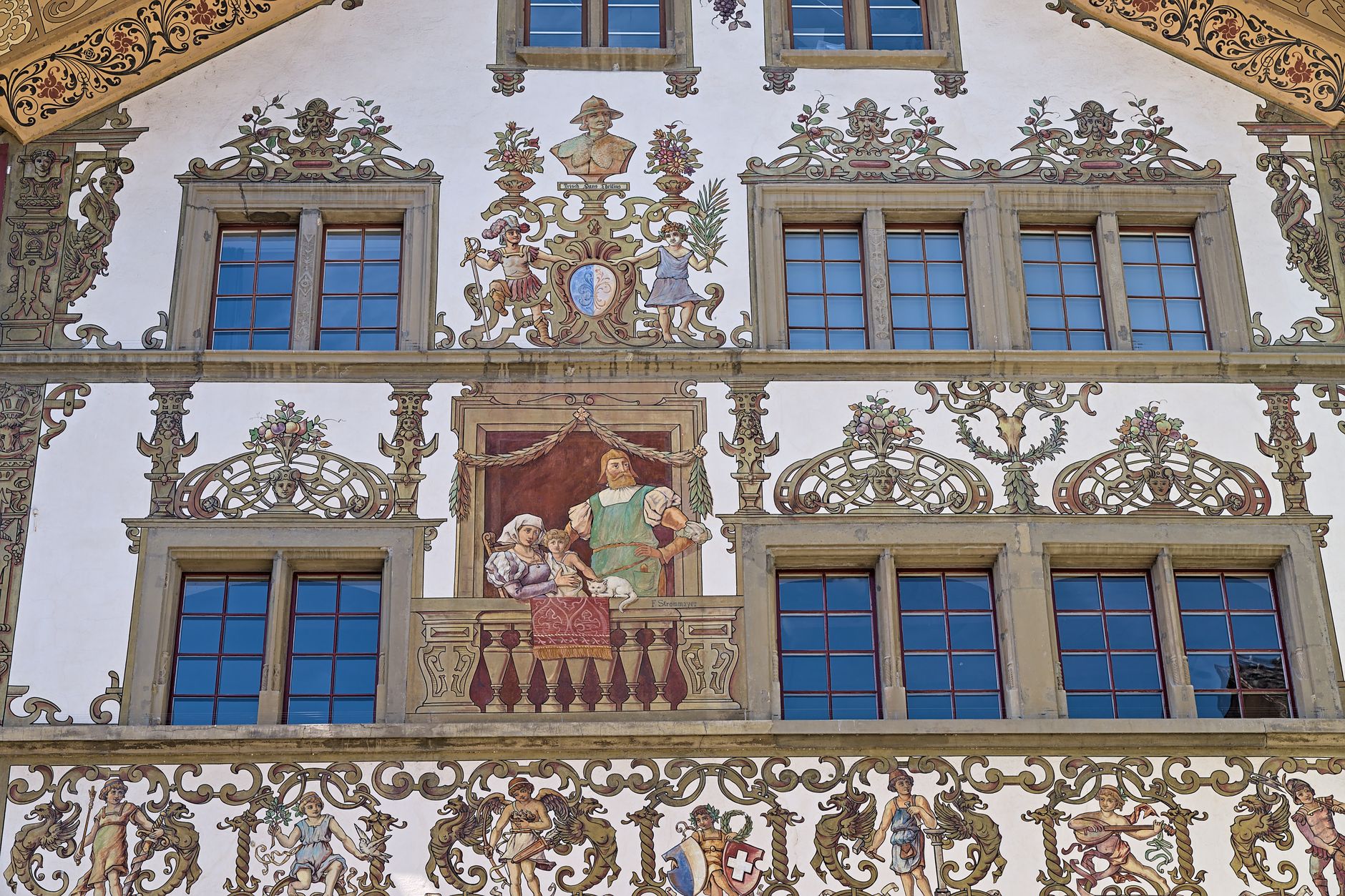 lucerne switzerland old town musegg wall medieval towers painted house facades historic