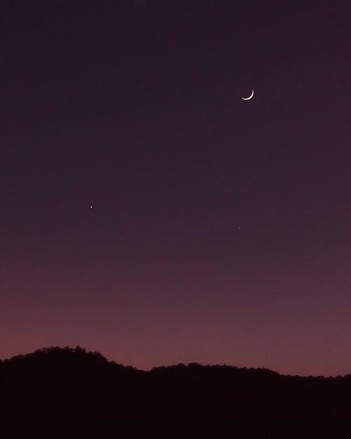 Crescent Moon in a Dark Purple Evening Sky