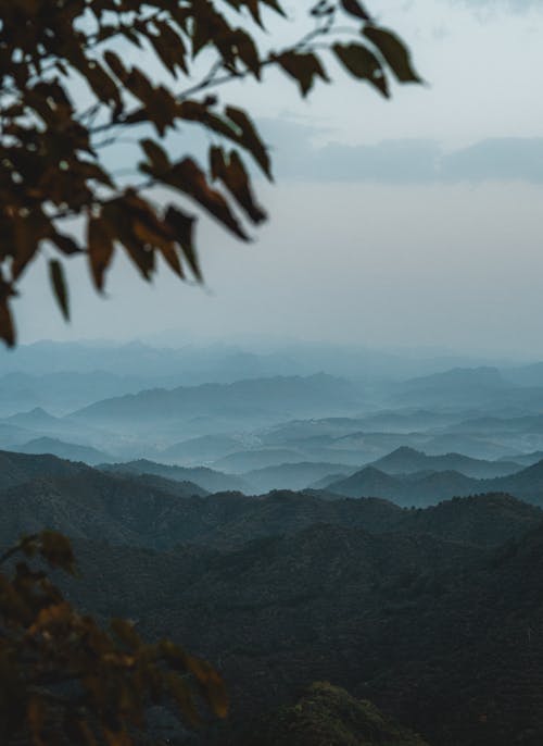 Silhouettes of Mountains in Fog