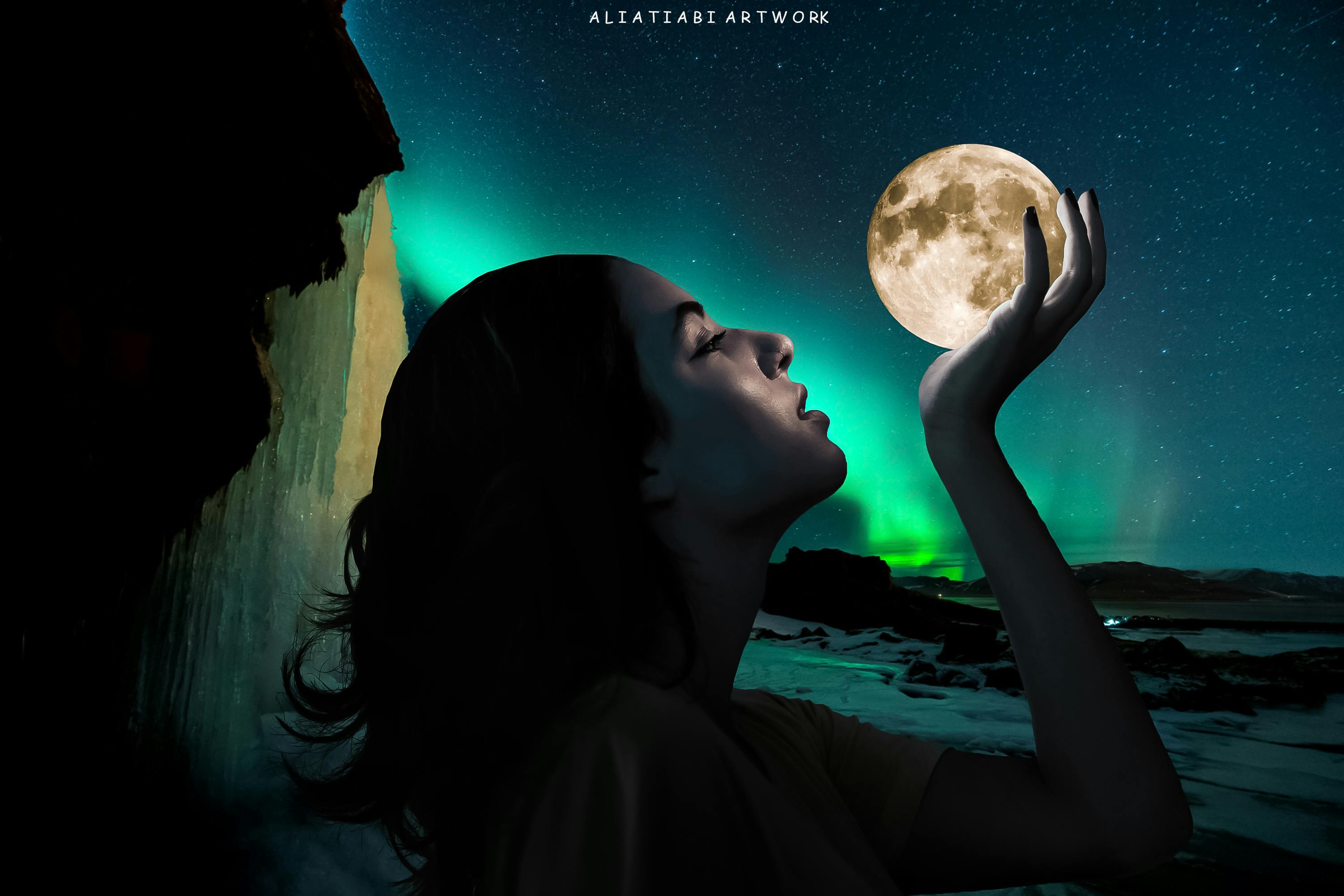 Free stock photo of full moon, girl, moon