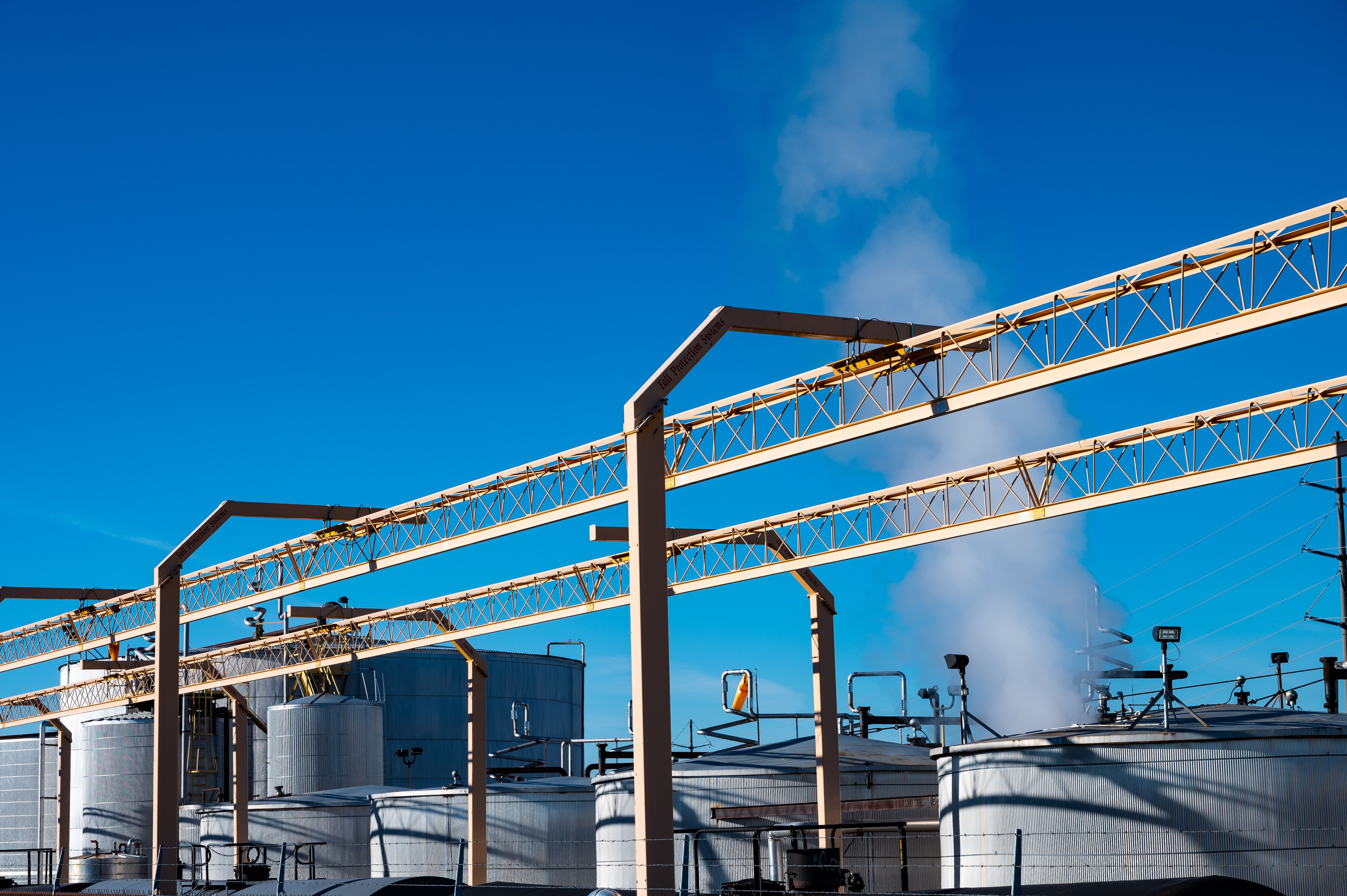 Industrial chemical plant and storage tanks