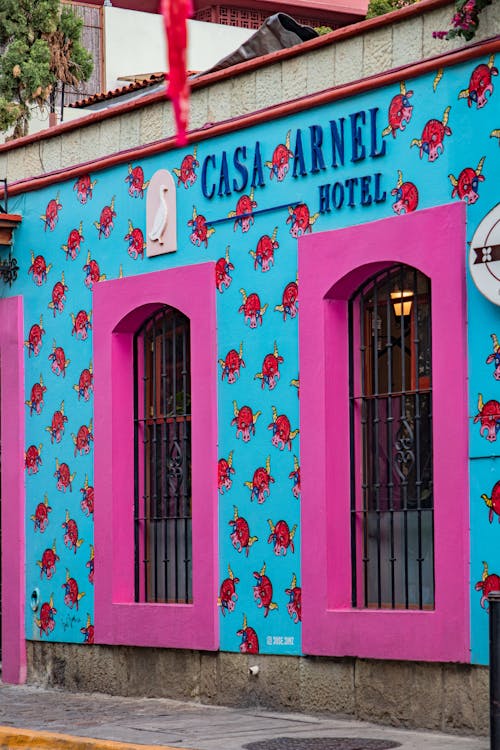 Decoratively Painted Casa Arnel Hotel in Oaxaca Mexico