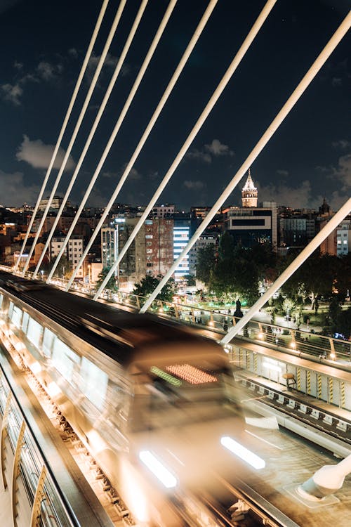 Train in Blurred Motion at Night