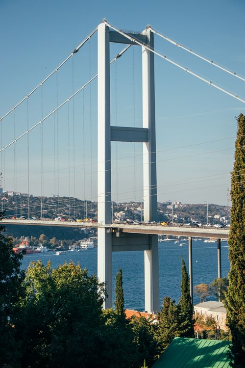 Free Scenic view of the Bosphorus Bridge spanning the waterway in Istanbul, Turkey. Stock Photo