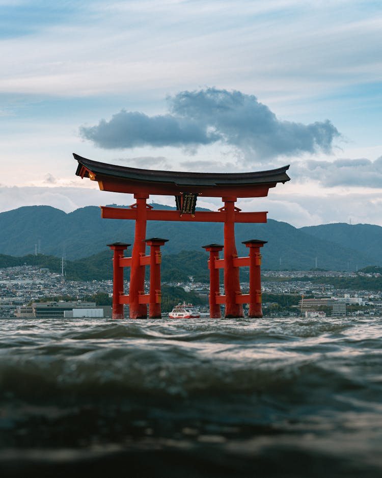 Floating Torii Gate Of Itsukushima Shrine In Hatsukaichi Japan