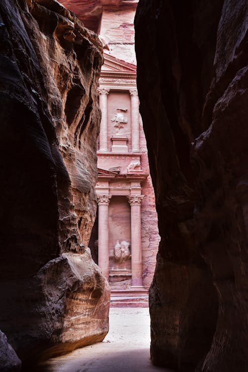 Free The Treasury behind Canyon in Petra Stock Photo